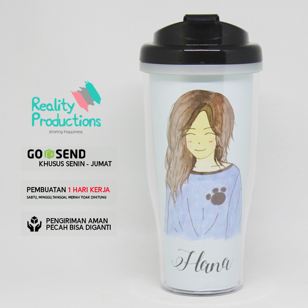 Tumbler Doodle Wanita Rambut Gerai untuk Kado Ulang Tahun