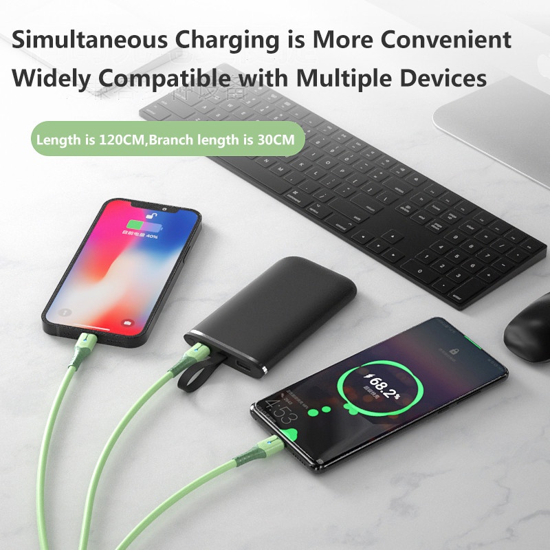 Kabel Data / Charger Micro Usb / Tipe-C / Lightning 3in1 Fast Charging 5A Bahan Silikon Dengan Lampu Led