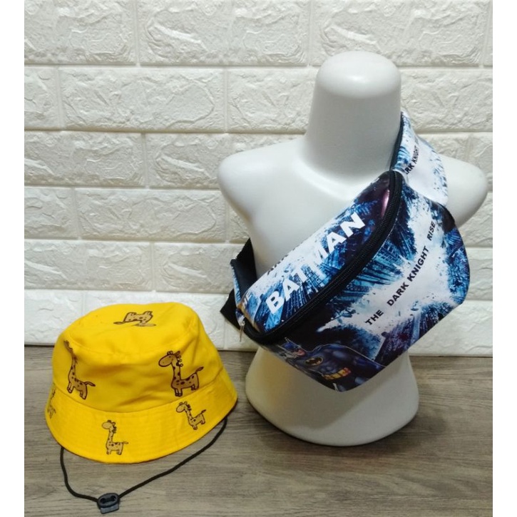 NEW ARRIVAL Bucket kartun anak 2in1 Topi Hat taly laki-laki dan waistbag batman