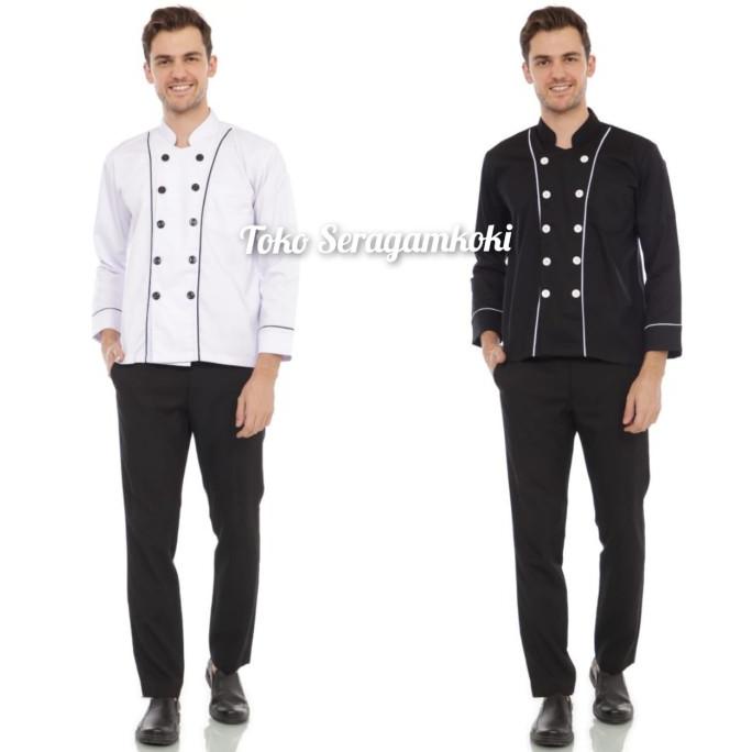 Baju Koki Baju Chef List Putih
