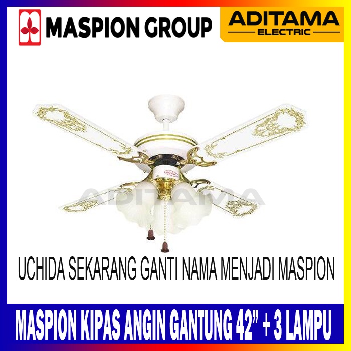 UCHIDA MASPION KIPAS ANGIN PLAFON GANTUNG 42inch 3 LAMPU CF-125 CF125