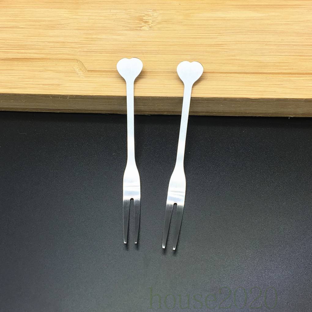 [house2020]Stainless Steel Heart Dinner Forks Cutlery Simple Fruits Picks Appetizer Dessert Salad Forks