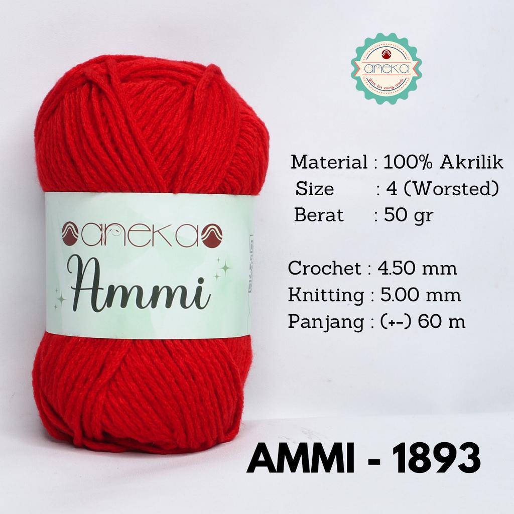 Benang Rajut Ammi / 100% Acrylic / 6 Ply Akrilik - 1893 (Merah Cabe)