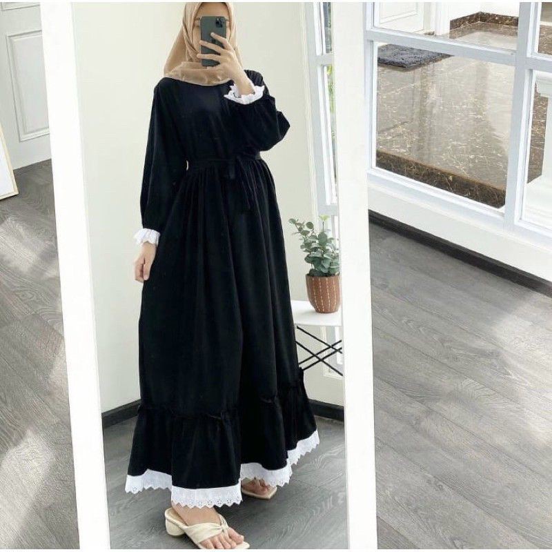 Gamis PROMO GAMIS MOSCREPE - GAMIS SOGAN RENDA REMPEL DAILY BUSUI WANITA / LD 100-110 DRESS MOSCREPE