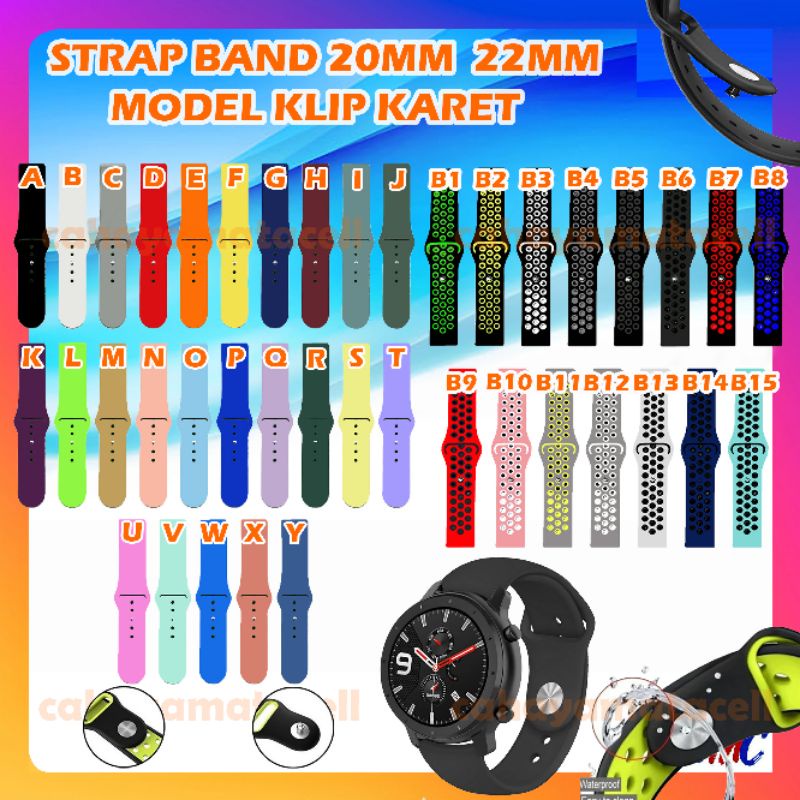 Strap Band Smartwatch Tali Jam 20mm &amp; 22mm Universal 20 22 mm Silikon Rubber Gelang Jam Tangan Haylou LS05 LS02 RS4 Mibro Air Lite X1 Amazfit GTR GTS  Oase Huawei Samsung Zeblaze