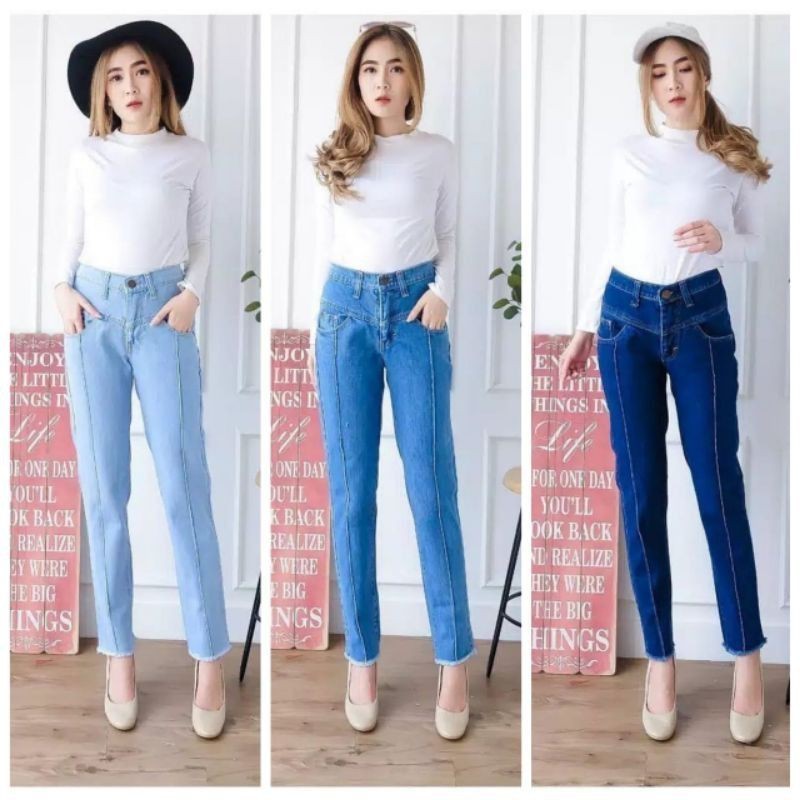 BOYFRIEND JEANS RAWIS | CELANA JEANS WANITA RAWIS ADELA | BOYFRIEND RAWIS FREE BELT