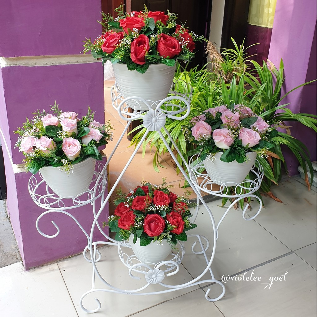 Rak Shabby Bentuk Gentong tanpa Pot dan Bunga Artificia Rak Shabby Bentuk Gentong tanpa Pot dan Bunga Artificia