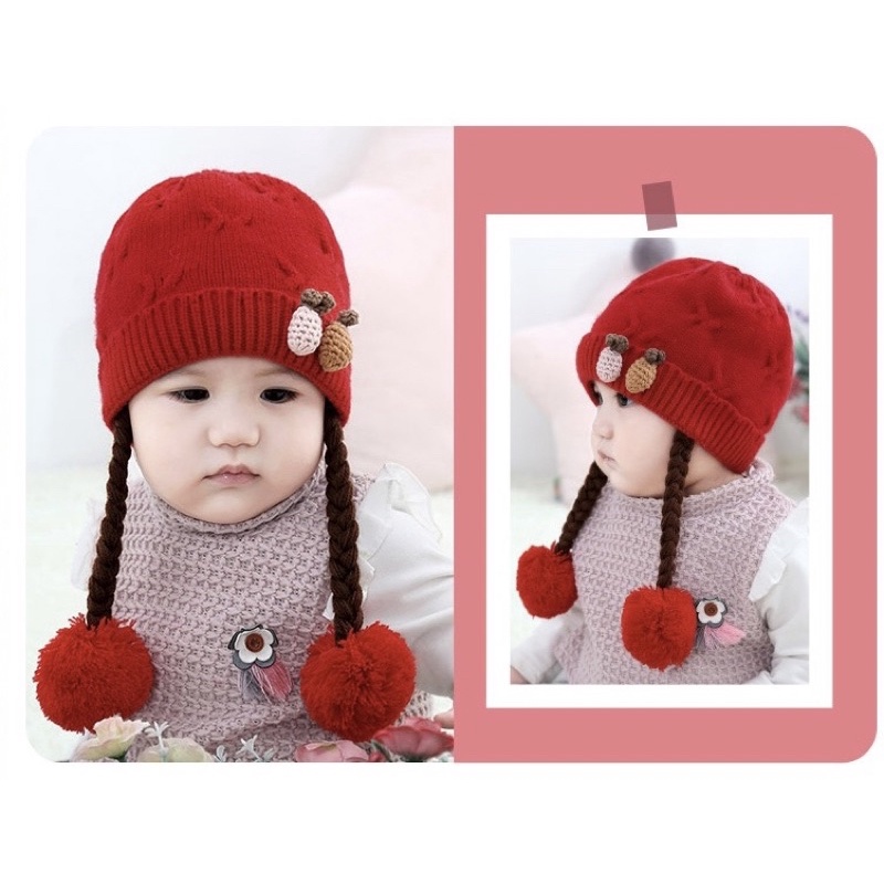 Topi Kupluk Rajut Wol Kepang Anak Bayi Balita Perempuan / Baby Knit Hat