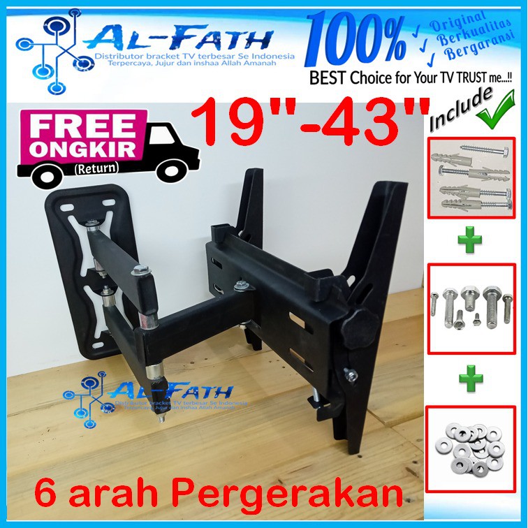 Bracket TV lengan 19&quot; s/d 43&quot; Waterpass 6arah KOKOH cocok banyak Merk TV | AEI.SWFACC-001