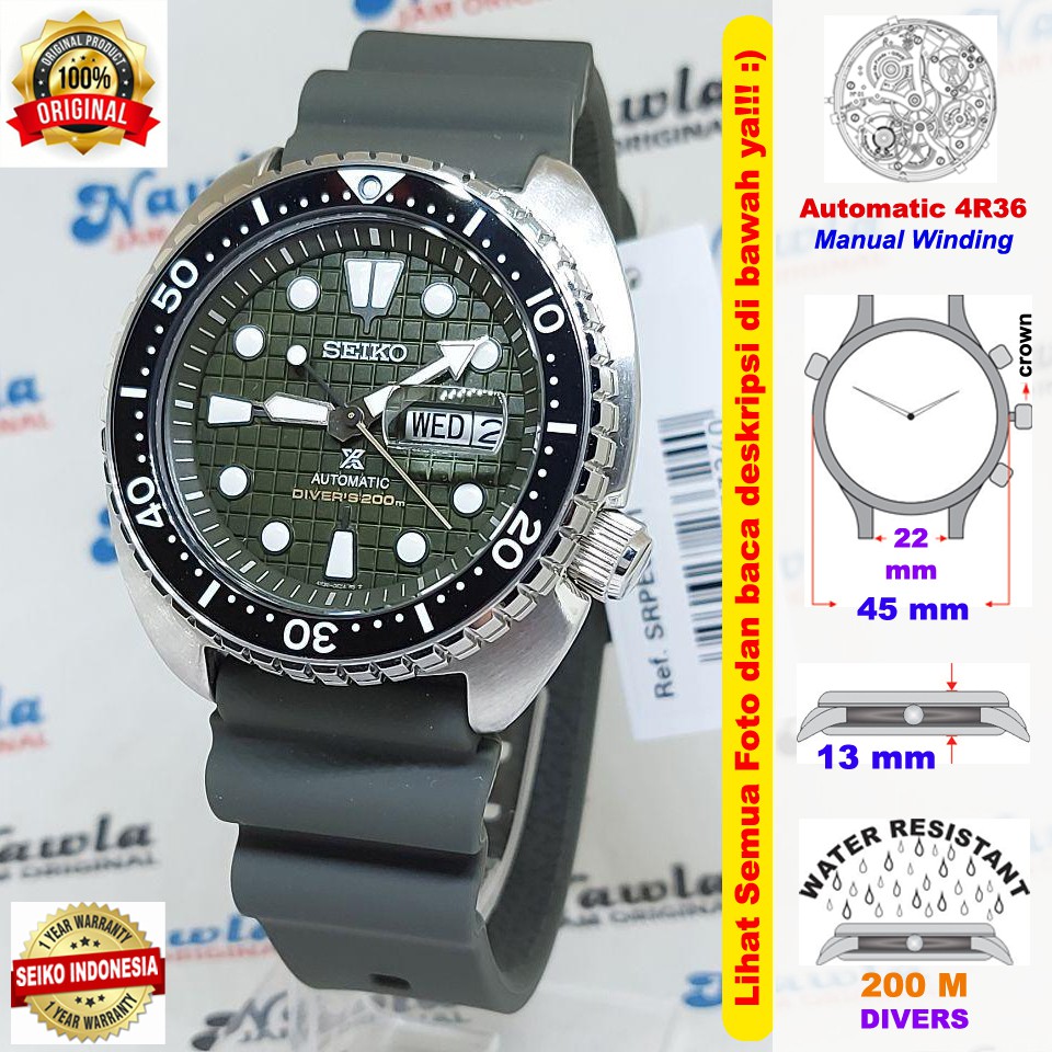 Seiko Prospex SRPE05K1 King Turtle Green Army - Jam Tangan Pria SRPE05