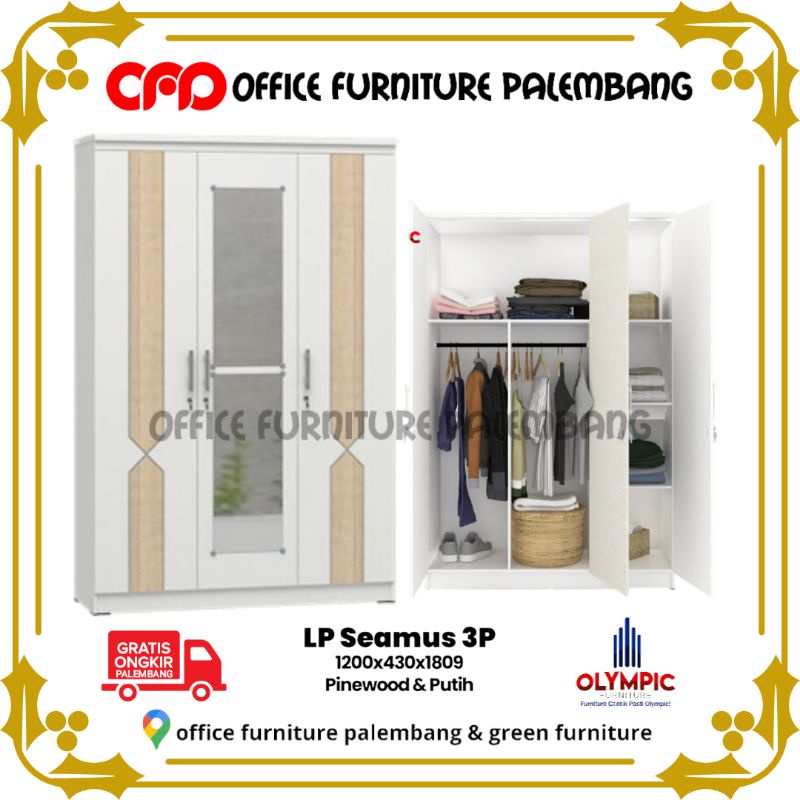 lemari pakaian 3 pintu olympic silver SEAMUS 3P lemari baju minimalis white