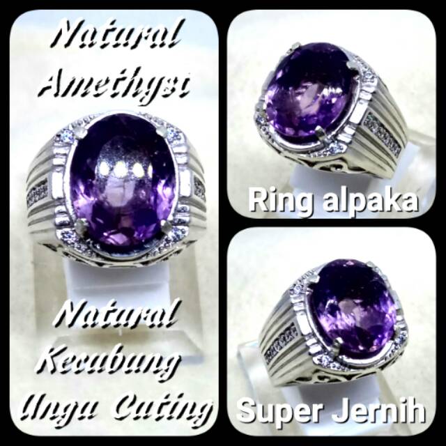 CINCIN BATU AKIK PERMATA NATURAL KECUBUNG UNGU AMETHYST  BIG SIZE RING ALPAKA SUPER TERMURAH  !!!