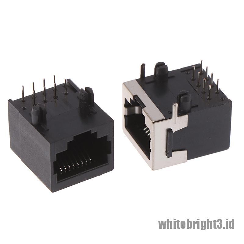 &lt; White3 &gt; 10PCS Konektor Jack Papan PCB Female Sudut Kanan 8 Pin RJ45 Bahan Metal