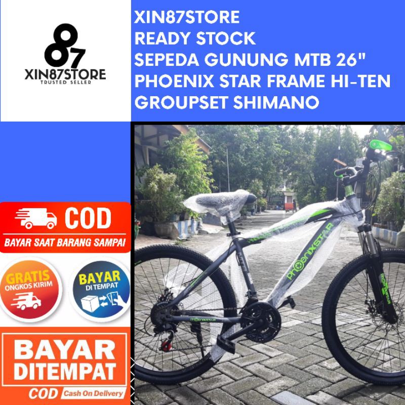 SEPEDA GUNUNG MTB 26" PHOENIX STAR 26 INCH FRAME BESI HI-TEN STEEL GROUPSET SHIMANO 21speed BARU NEW