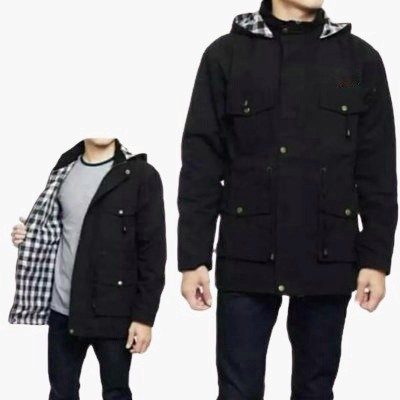 (BISA COD) Parka cowok canvas fullblack / Jaket Parka cowok Korean Style / Jaket Riding polosqu.id