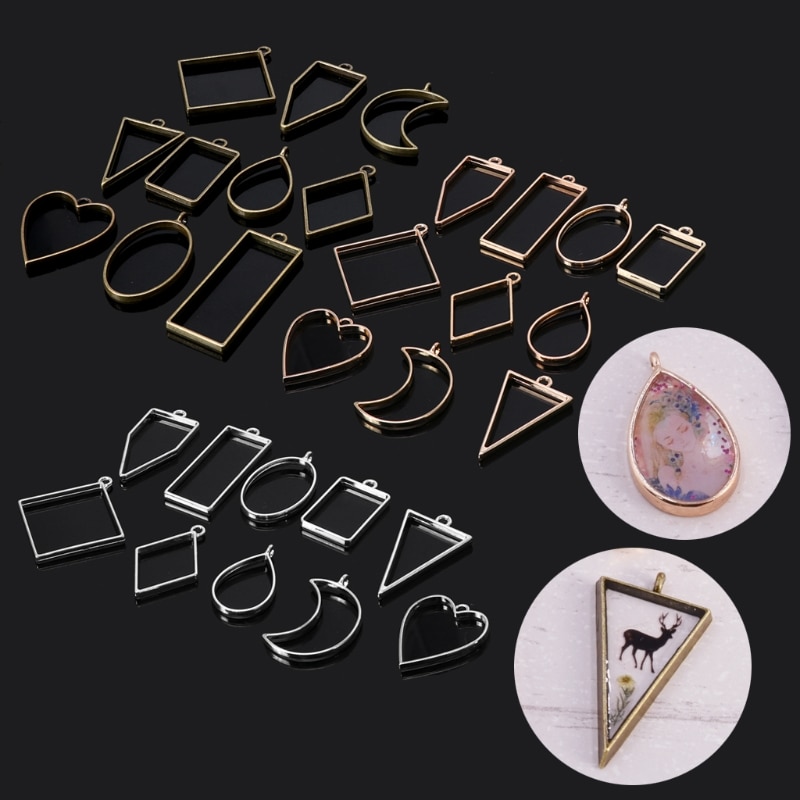 10 Pcs/Set Assorted Geometric Hollow Pressed Flower Frame Pendant Resin Jewelry Making Geometric Shape Metal Frame Set DIY Epoxy Resin UV Crystal Silicone Molds Jewelry Pendant Making