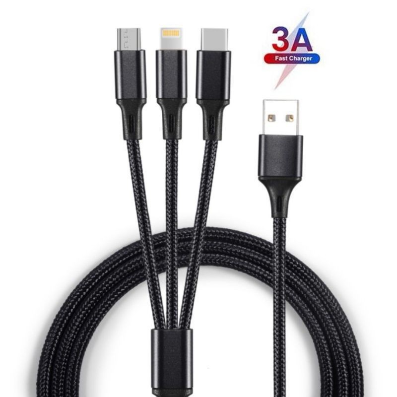 Kabel Data Charger Casan 3in1 USB To Micro TypeC lightning Cable Charging High quality