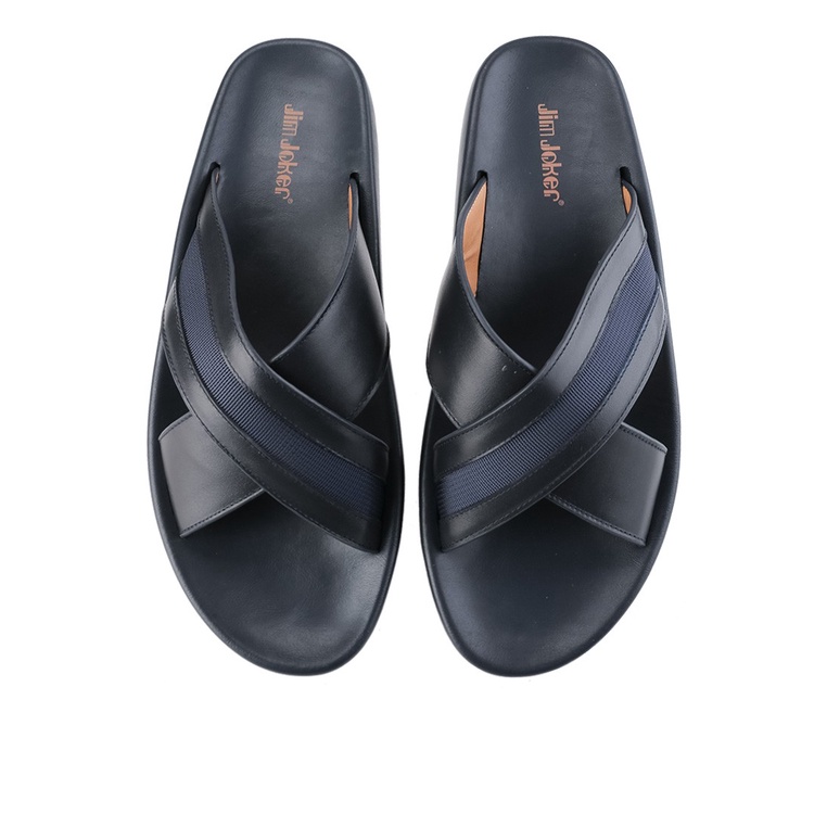 SANDAL CASUAL JIM JOKER PRIA ORIGINAL SLIDE KULIT BIRU NAVY JJ37