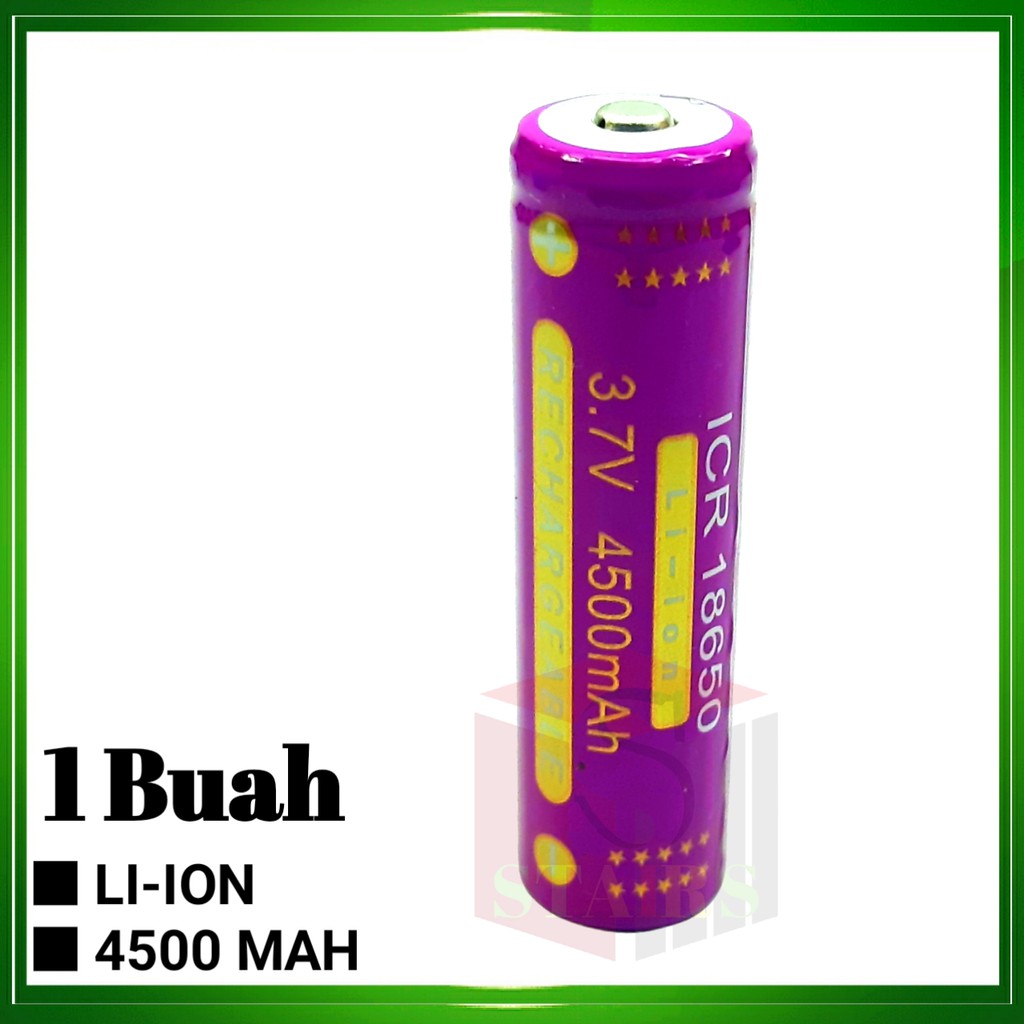 Baterai 18650 Cas/Charger Li-ion 3.7volt - 4500mAh Warna Ungu 1 Buah