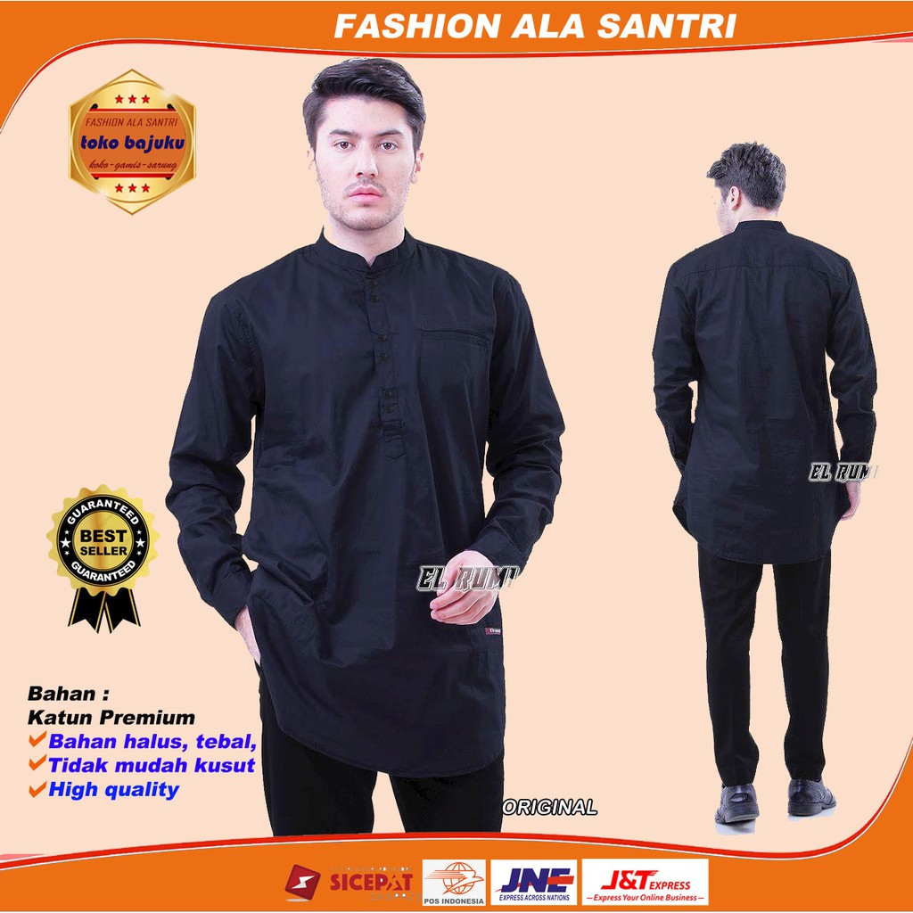 Baju Kemeja Koko Kurta Pakistan Lengan Panjang Warna Hitam