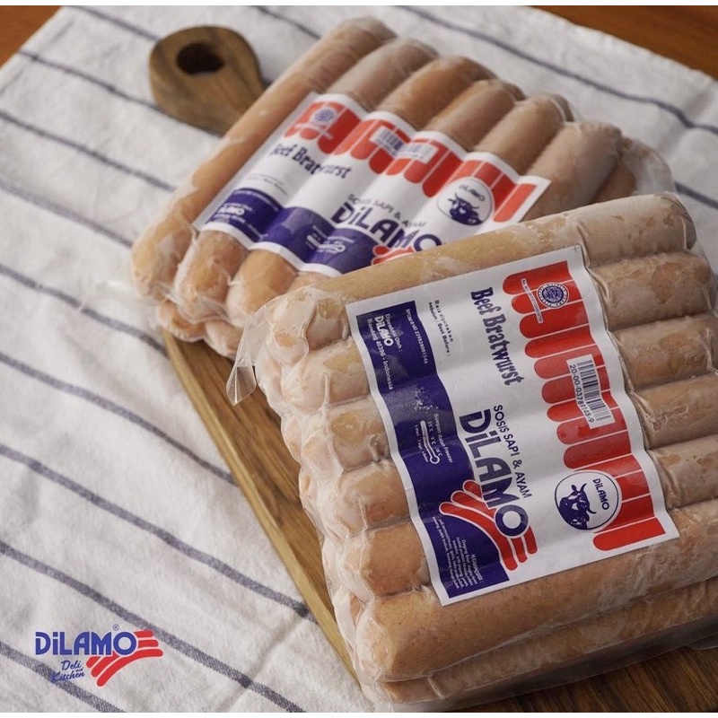 

Jual SOSIS BRATWURST DILAMO Beef, Blackpepper, and Cheese isi 6 harga retail kualitas premium