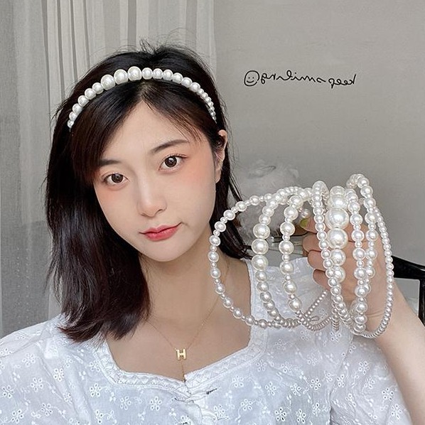 Bando Desain Bunga Mawar Aksen Mutiara Kristal Gaya Korea Untuk Wanita