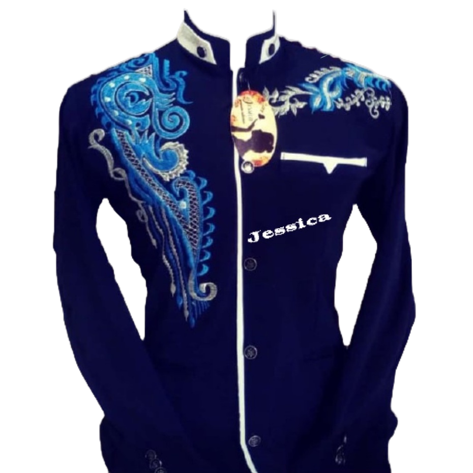 Baju Jas Koko Pria Dewasa Jasko Bordir Lengan Panjang Berkancing Terbaru 2024 Warna biru dongker