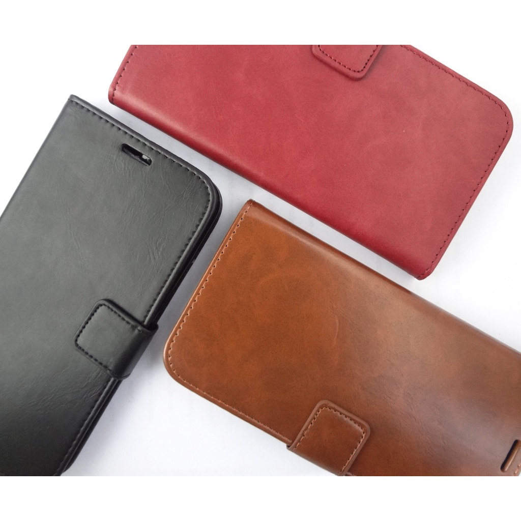 (PAKET HEMAT) Fashion Selular Flip Leather Case Samsung Galaxy A01 Flip Cover Wallet Case Flip Case + Nero Temperred Glass