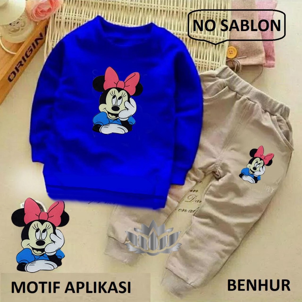 BO - SETELAN MICKEY THINK / SETELAN ANAK-ANAK / FASHION ANAK / PAKAIAN ANAK / MOTIF APLIKASI