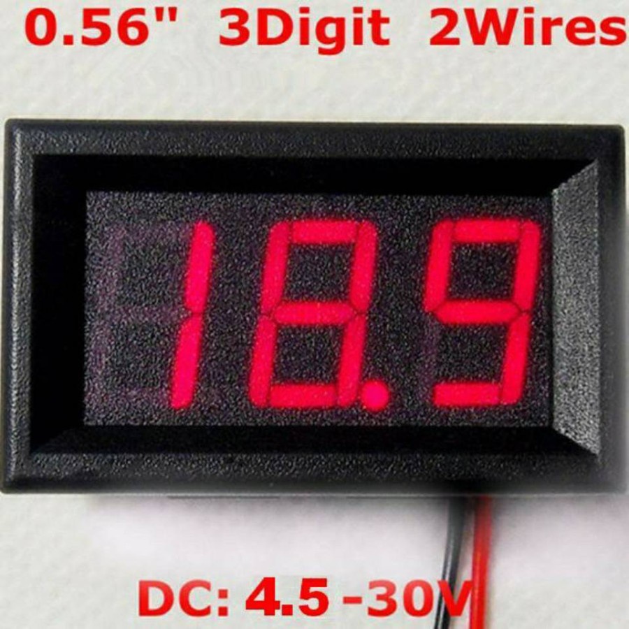 Digital Voltmeter Merah Mini waterproof Dengan Frame V DC 2 kabel