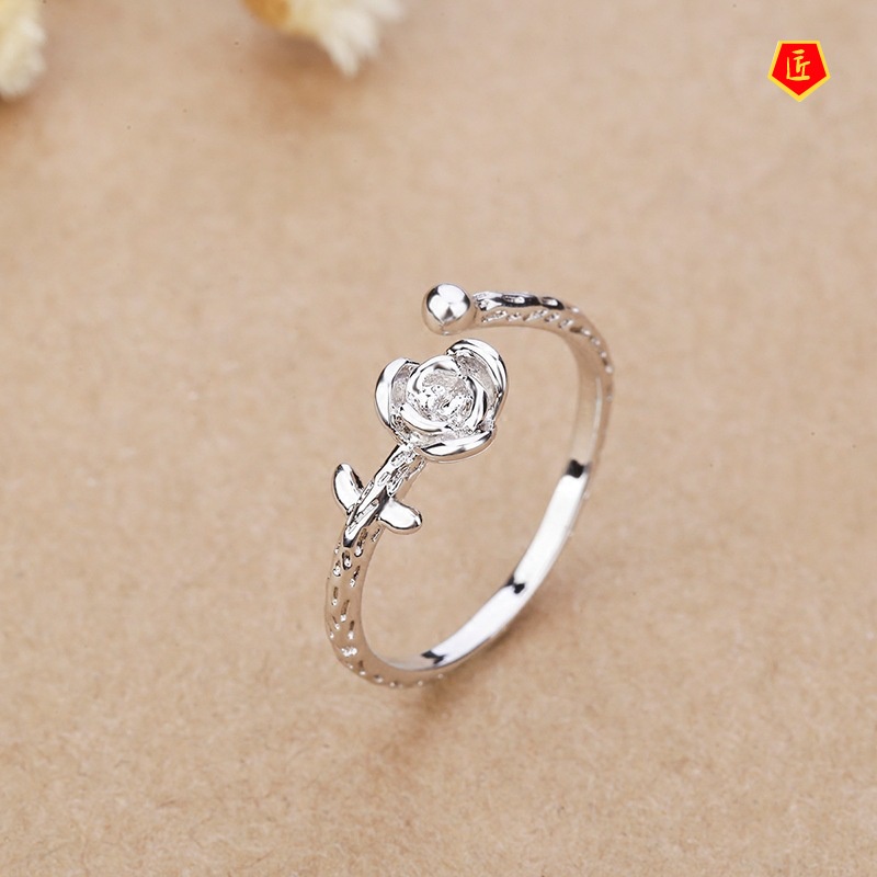 [Ready Stock]Women's Artistic Rose S925 Silver Ring Korean Temperament