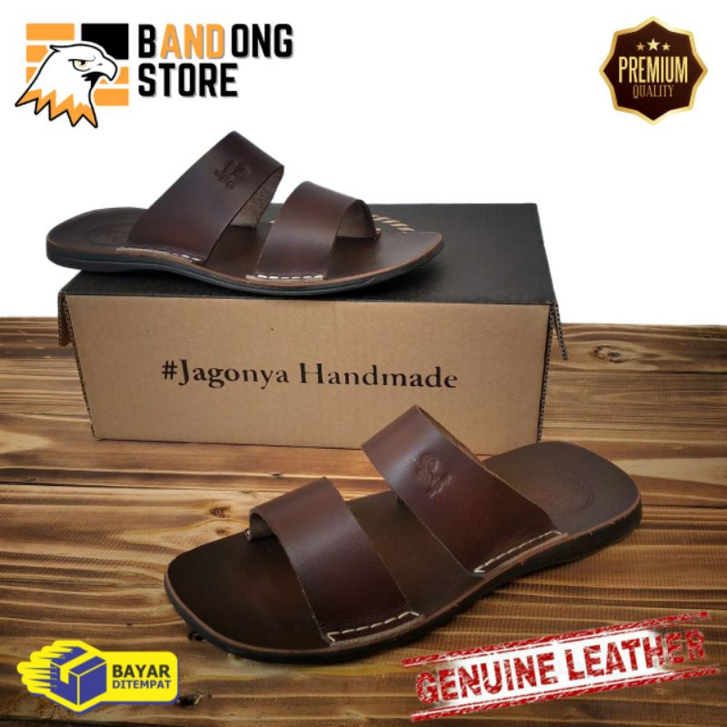 Sandal pria kasual slip on kulit asli berkualitas premium