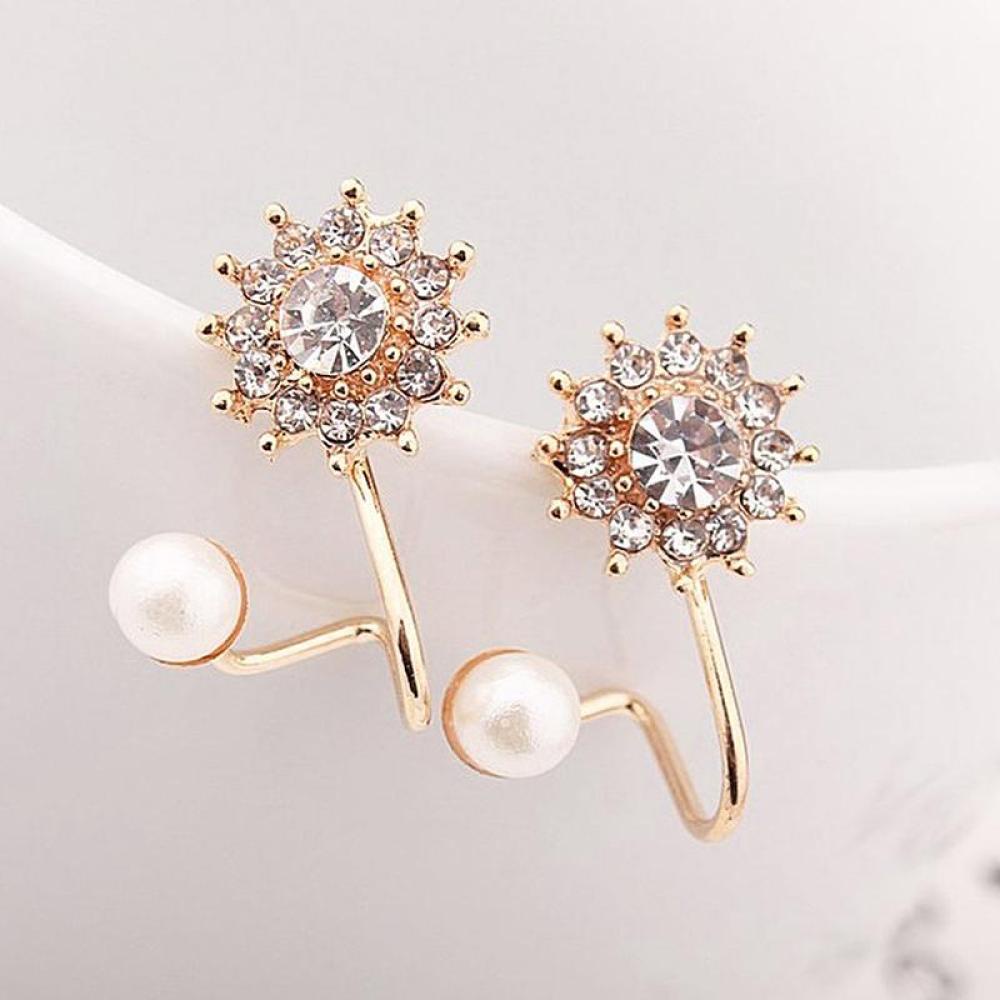 Timekey 1 Pasang Anting Tusuk Desain Snowflake Hias Mutiarakristalberlian Imitasi Untuk Wanita A6K3