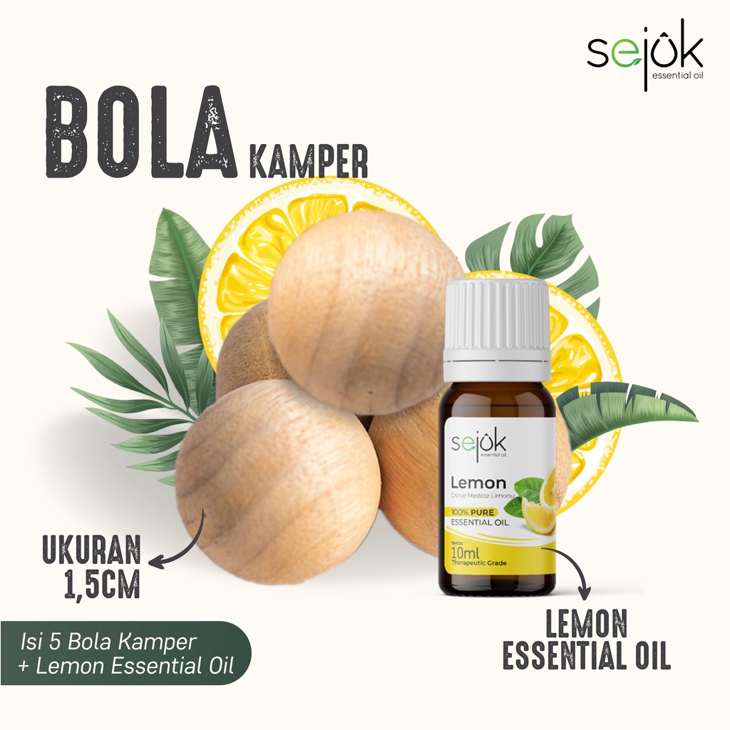 SEJUK Paket Bola Kamper Essential Oil Wood Absorber + Lemon Essential Oil