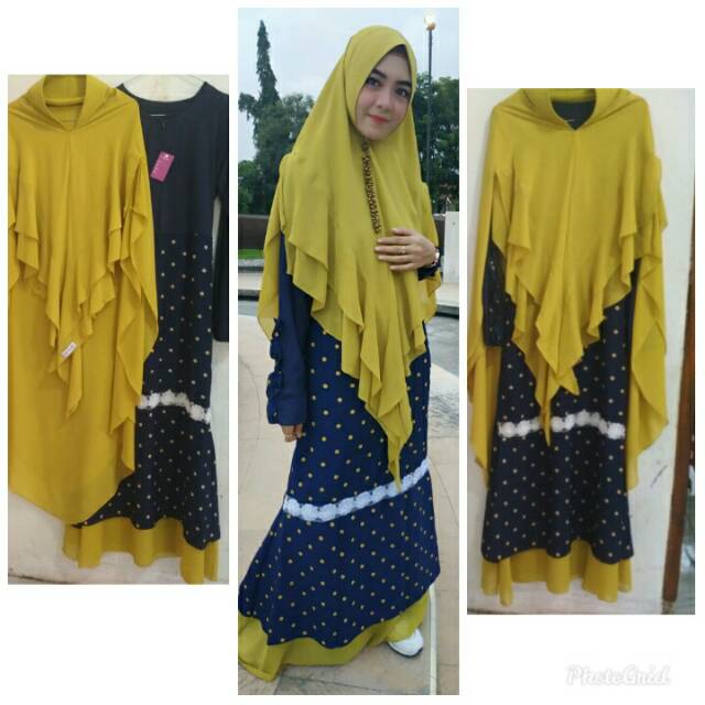set gamis/dress 3d khimar/hijab syari original sarkis nwt harga preloved/pl/second sangat like new
