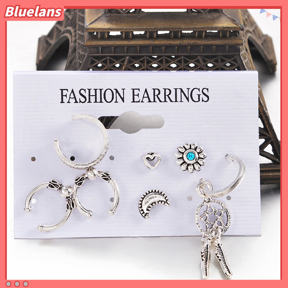 7pcs Anting Stud Bentuk C Desain Dream Catcher Bulan Hati Gaya Retro Untuk Wanita