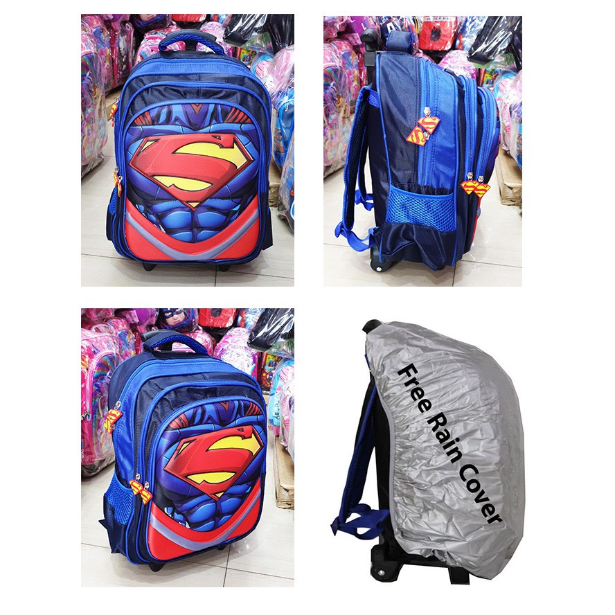 TERMURAH Free Rain Cover Tas Trolley Sekolah SD Anak Laki Laki 3Resleting IMPORT ( Garis 3D - otot 16&quot; )