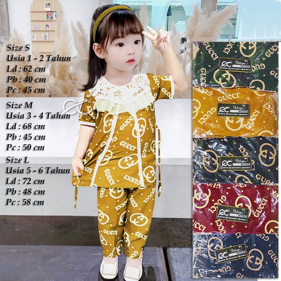 Setelan Anak Perempuan Renda Brokat Motif GC Pakaian Anak 1 - 6 Tahun One Set Tali Belakang