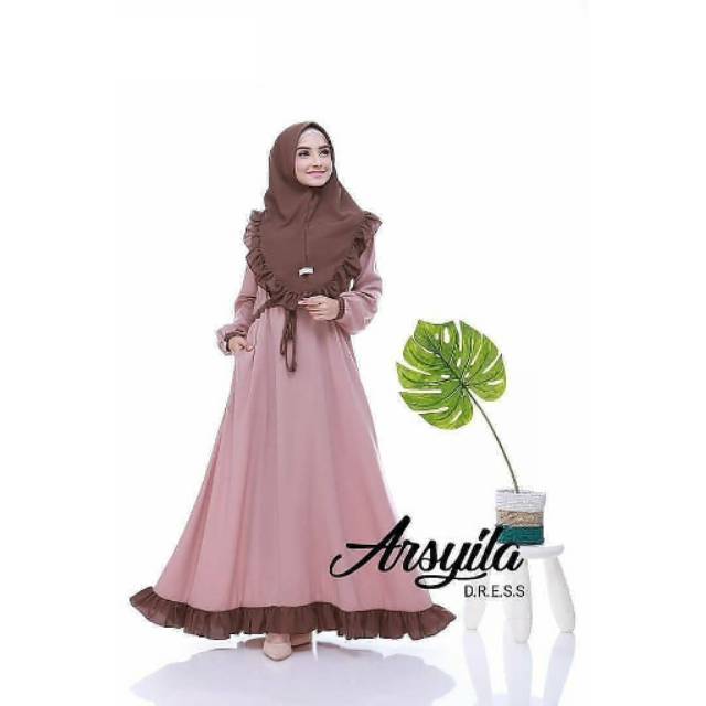 Gamis Arsyila Set Syari l Setelan Gamis Syarii + Khimar