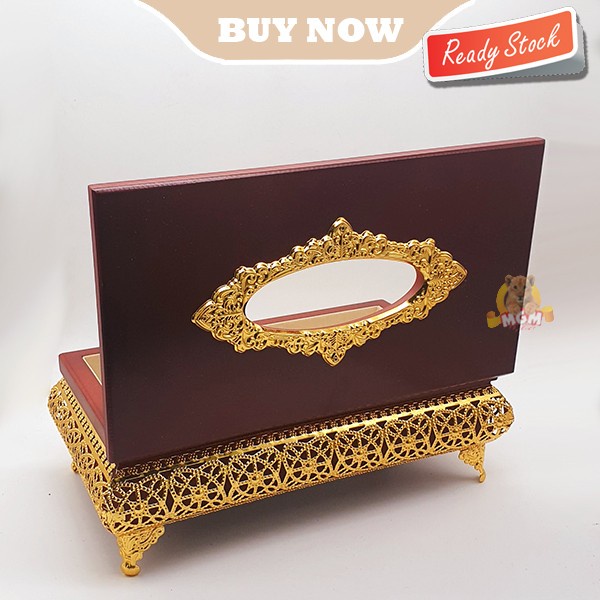 LUXURY Metal KAYU Klasik Gold Tempat kotak tisu Tissue Box elegant