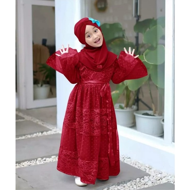 dres anak terbaru - dres anak kombinasi brokat - dres anak 3-12 tahun - melinda dres