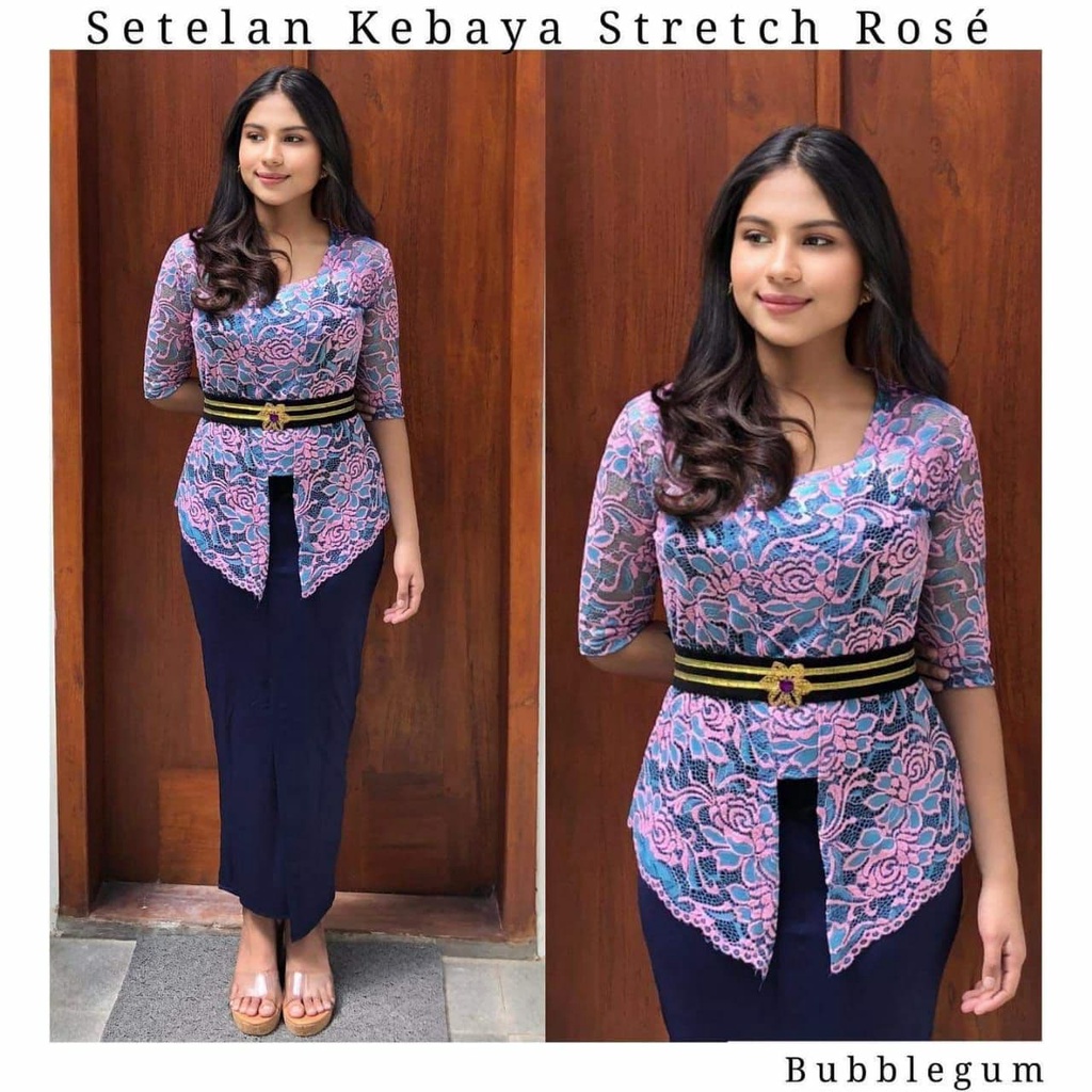 Setelan Kebaya Jadi Kutubaru Stretch Twotone Rose Rok Lycra Full Strait Free Obi Kebaya Pengantin Pe