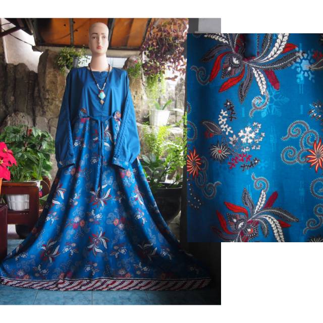  Gamis  batik  biru 3xl ld 120cm big size Shopee  Indonesia