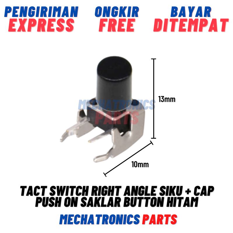 [SWI-9101] TACT SWITCH RIGHT ANGLE SIKU + CAP PUSH ON SAKLAR TACTILE BUTTON CAP HITAM
