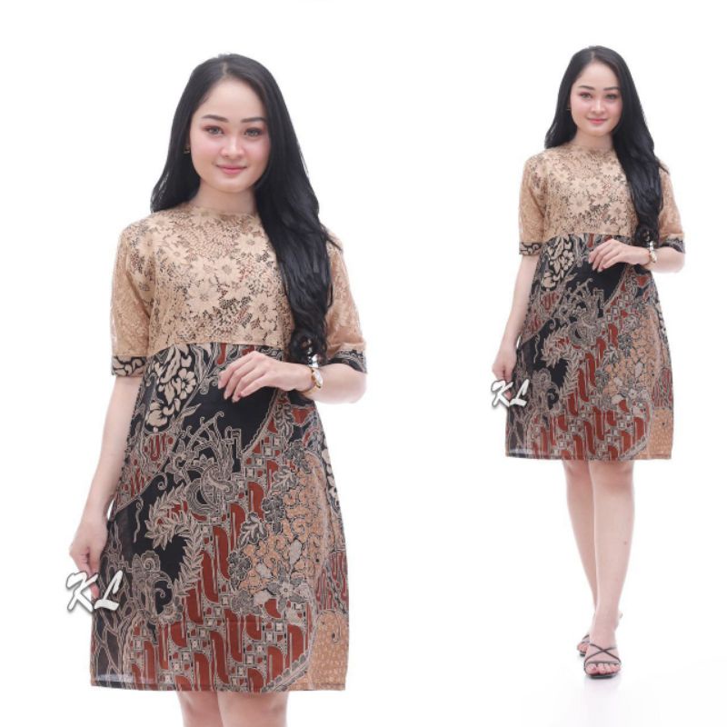 Dress brokat dress batik moderen wanita flare murah grosir lece brokat jumbo dress