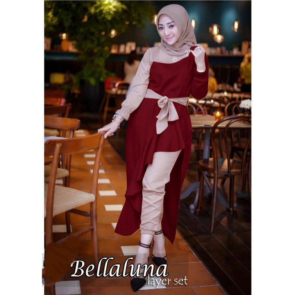 [St.Bellaluna1 RO]setelan wanita mosscrepe Varian warna