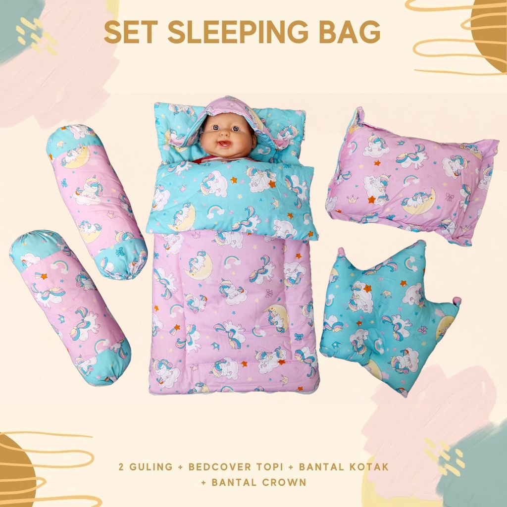 SLEEPY UNICORN SET SLEEPING BAG LENGKAP MULTIFUNGSI - Selimut Bayi bc akachan guling bedset