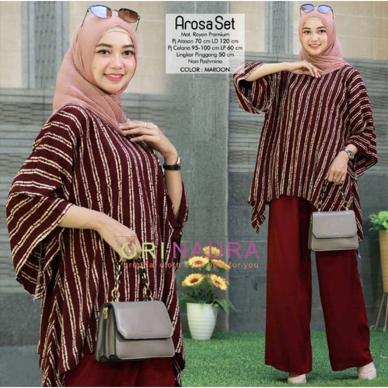 One Set Jumbo Waka Waka AROSA Setelan Wanita Rayon Premium  Set Celana Panjang Tie Dye Kekinian