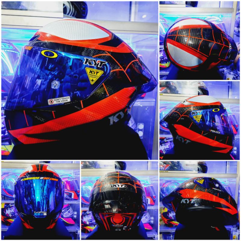KYT TT COURSE MARVEL SPIDERMAN FULL PAKET GANTENG VISOR IRIDIUM + SPOILER