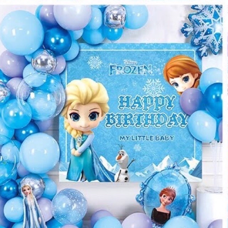 Paket set dekorasi ulang tahun anak  perempuan frozen 2 full set + spanduk banner